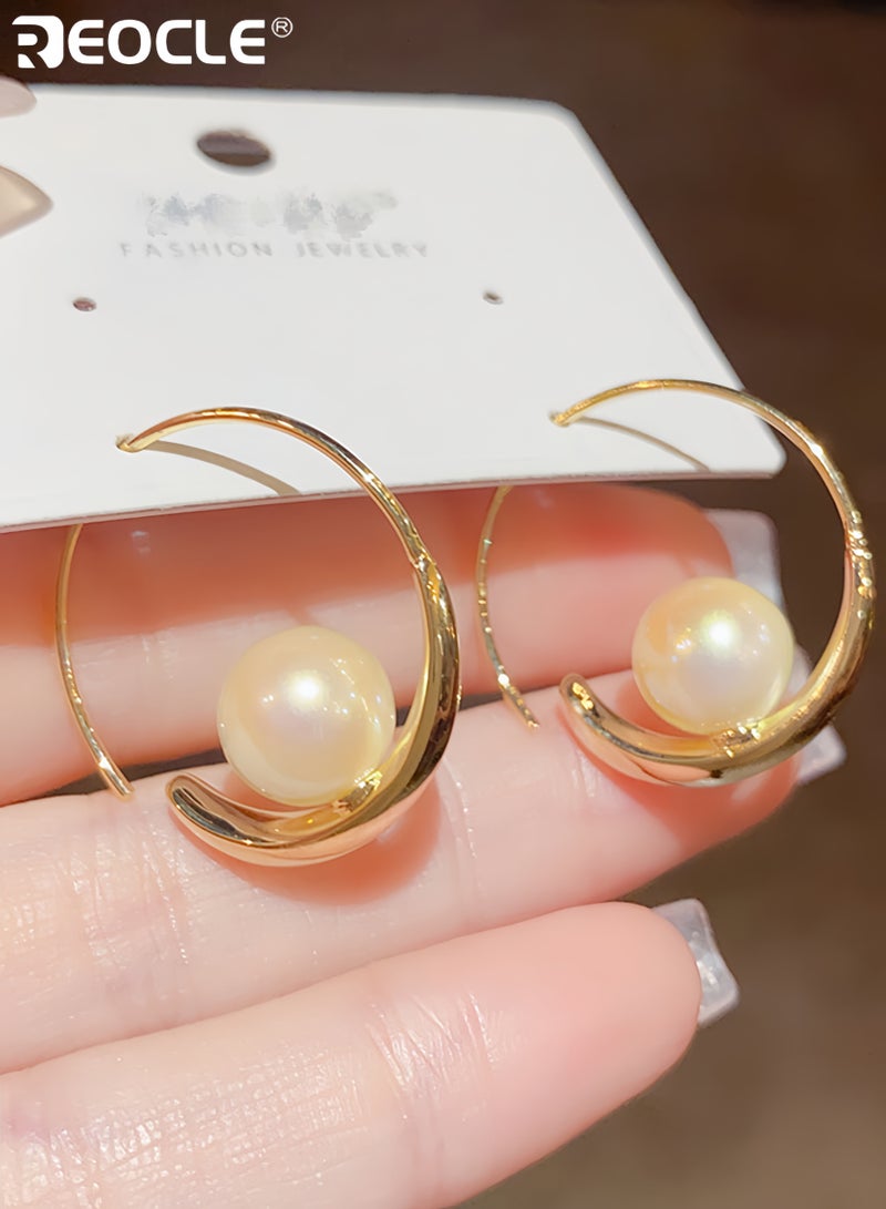 ريوكل أقراط نسائية خفيفة الوزن من اللؤلؤ بتصميم على شكل دمعة وميزة حلقة أنيقة مع إسقاطات من اللؤلؤ تتدلى بأسلوب عصري لتقديمها كهدية - Image 5