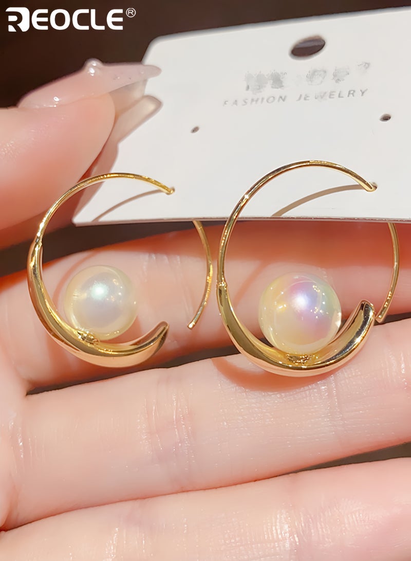 ريوكل أقراط نسائية خفيفة الوزن من اللؤلؤ بتصميم على شكل دمعة وميزة حلقة أنيقة مع إسقاطات من اللؤلؤ تتدلى بأسلوب عصري لتقديمها كهدية - Image 4