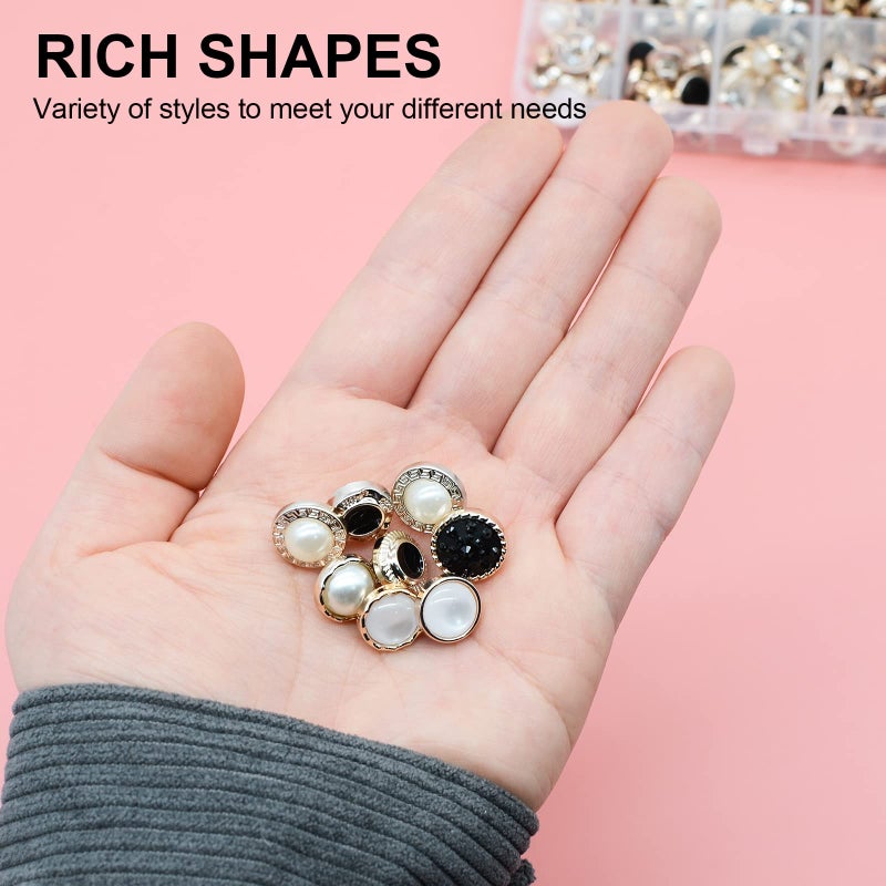 OELFFOW 100Pcs Round Assorted Pearl Buttons, Resin White Pearl Button, Vintage Clothes Sewing Button(10mm,11mm,12mm) with Storage Box, for Crafts Wedding Dress DIY Project - Image 3