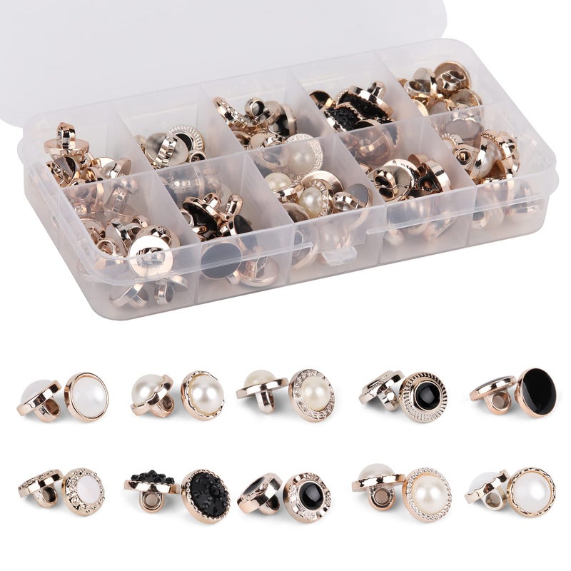 OELFFOW 100Pcs Round Assorted Pearl Buttons, Resin White Pearl Button, Vintage Clothes Sewing Button(10mm,11mm,12mm) with Storage Box, for Crafts Wedding Dress DIY Project - Image 1