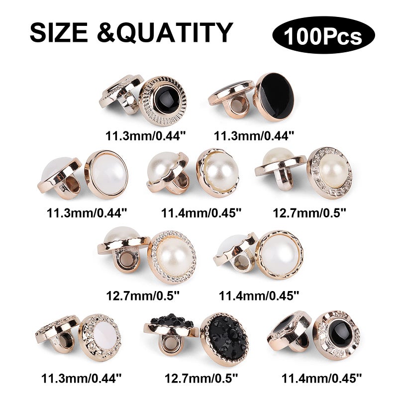 OELFFOW 100Pcs Round Assorted Pearl Buttons, Resin White Pearl Button, Vintage Clothes Sewing Button(10mm,11mm,12mm) with Storage Box, for Crafts Wedding Dress DIY Project - Image 2