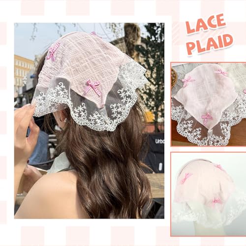 MAYCREATE® 2Pcs Head Scarf for Women Stylish Boho Lace Bandana Countryside Triangle Bow Bandanas Headband Soft Head Coverings Comfy Beach Headwraps Gift Hair Accessories for Women, Girls - Image 5