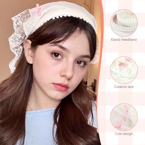 MAYCREATE® 2Pcs Head Scarf for Women Stylish Boho Lace Bandana Countryside Triangle Bow Bandanas Headband Soft Head Coverings Comfy Beach Headwraps Gift Hair Accessories for Women, Girls - Image 3