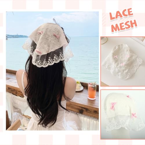 MAYCREATE® 2Pcs Head Scarf for Women Stylish Boho Lace Bandana Countryside Triangle Bow Bandanas Headband Soft Head Coverings Comfy Beach Headwraps Gift Hair Accessories for Women, Girls - Image 4