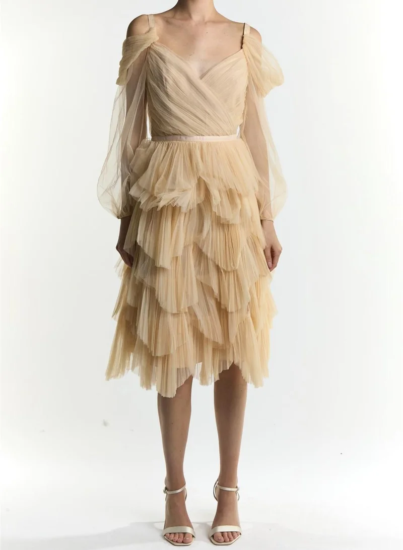 ترو ديكادينس Light Stone Lara Pleated Tulle Skirt Midi-Dress