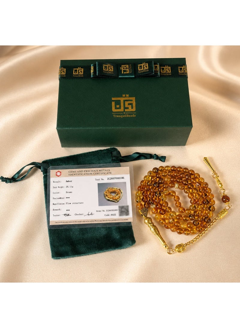 TranquilBeads Amber Tasbih 99 Beads Misbaha Prayer Beads with Certificate and Gift Box, Natural Amber Tasbih for Men, Ramadan Eid Birthday Gift for Father Husband - Image 2