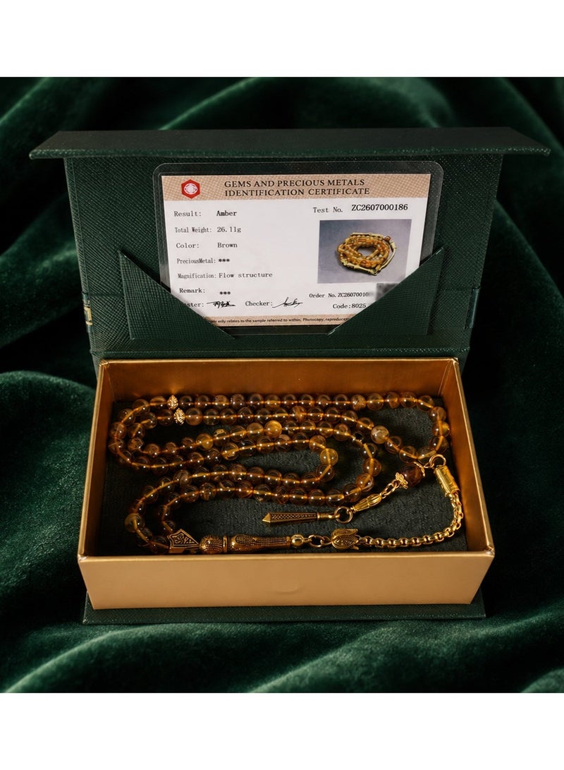 TranquilBeads Amber Tasbih 99 Beads Misbaha Prayer Beads with Certificate and Gift Box, Natural Amber Tasbih for Men, Ramadan Eid Birthday Gift for Father Husband - Image 3