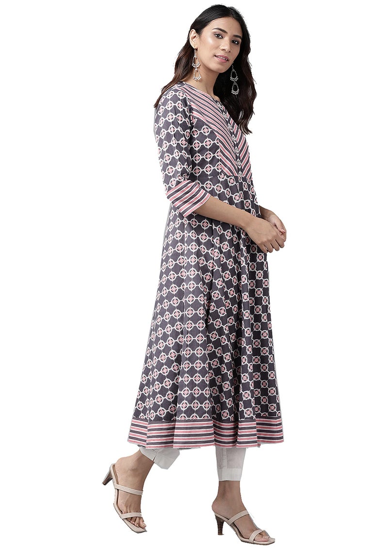 Yash Gallery Women's Cotton Floral Printed Anarkali Kurta for Women (1347YKPINK_Pink_Small) - Image 2