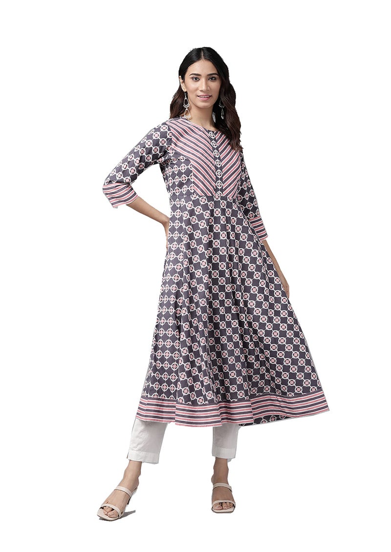 Yash Gallery Women's Cotton Floral Printed Anarkali Kurta for Women (1347YKPINK_Pink_Small) - Image 1