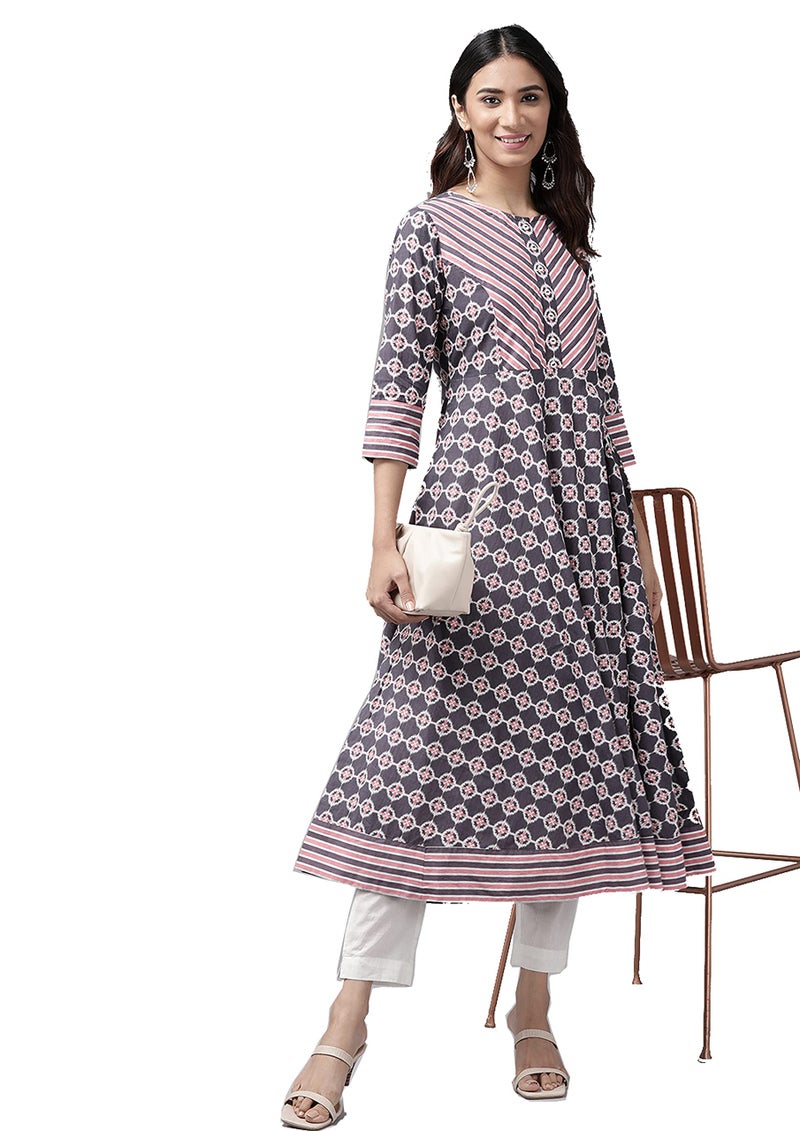 Yash Gallery Women's Cotton Floral Printed Anarkali Kurta for Women (1347YKPINK_Pink_Small) - Image 3