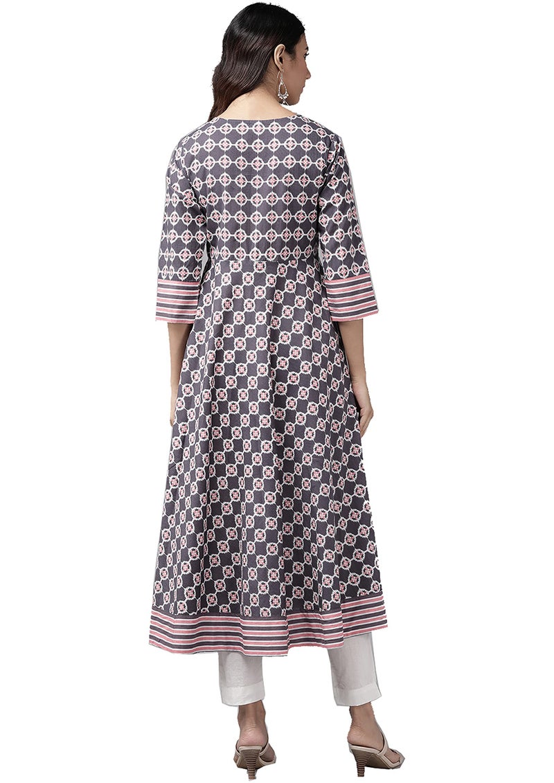 Yash Gallery Women's Cotton Floral Printed Anarkali Kurta for Women (1347YKPINK_Pink_Small) - Image 4