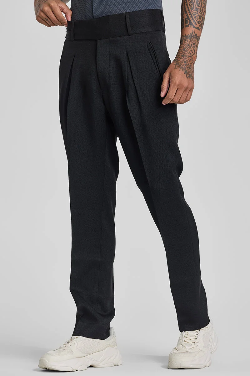 SNITCH Black Relaxed Fit Korean Trousers