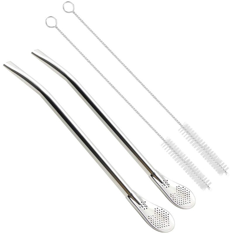 GFDesign Yerba Mate Bombilla Gourd Drinking Filter Straws 304 FoodGrade 188 Stainless Steel  Set of 2 with 2 Cleaning Brushes  7 Long