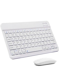 Ultra-Slim Bluetooth Keyboard and Mouse Combo Rechargeable Portable Wireless Keyboard Mouse Set for Apple iPad iPhone iOS 13 and Above Samsung Tablet Phone Smartphone Android Windows (White