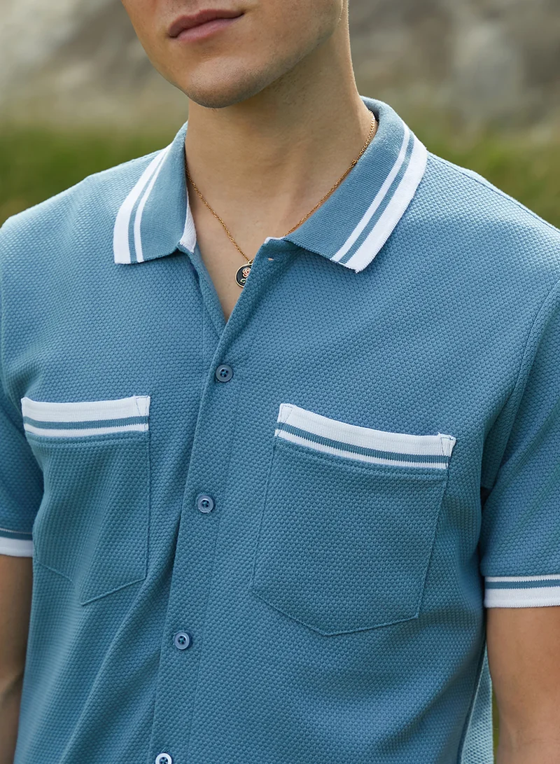 Campus Sutra Men's Azure Blue Retro Co-Ord Set