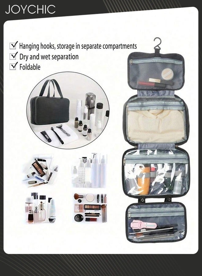 Joychic حقيبة أدوات الزينة المحمولة ذات الأربع طيات لرحلات العمل، بسعة كبيرة، معلقة، متعددة الوظائف، مقاومة للماء، حقيبة تخزين سوداء للنساء والرجال - Image 2