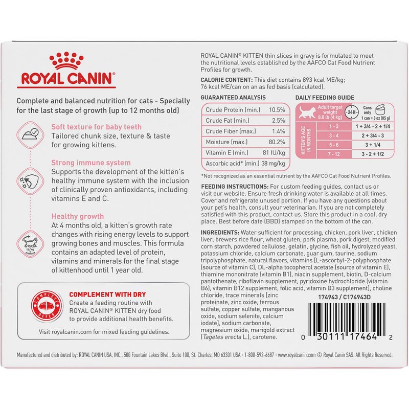 Royal Canin Feline Health Nutrition Kitten Thin Slices in Gravy Cat Food, 3 oz (Pack of 6) - Image 2