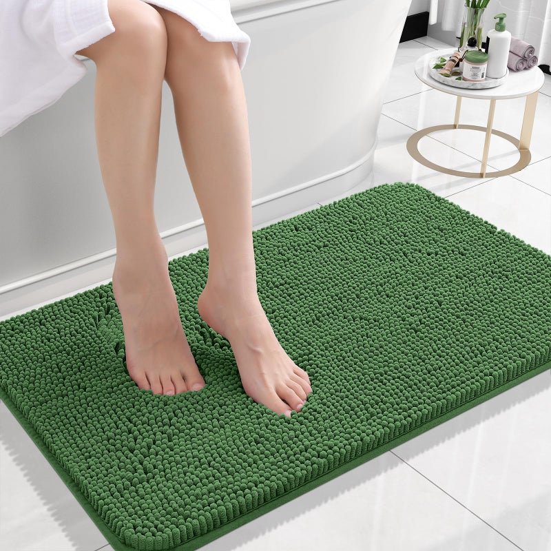 OLANLY Small Bathroom Rugs 24x16 Extra Soft Absorbent Chenille Bath Rugs Rubber Backing Quick Dry Machine Washable Bath Mats for Bathroom Floor Tub and Shower Home Decor Accessories Olive Green - Image 2