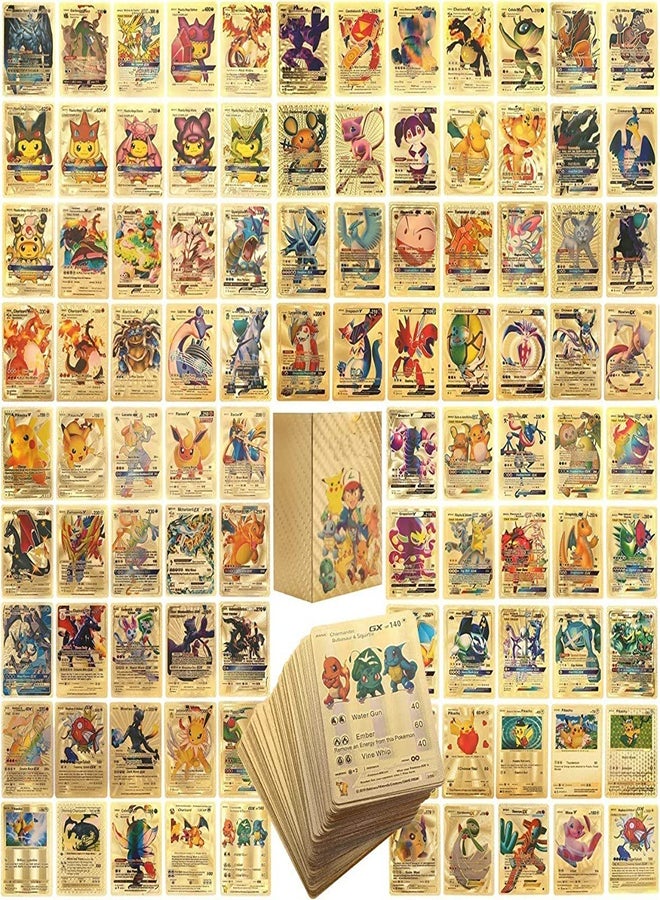 110 PCS Golden Foil Cards - Assorted TCG Deck with V Series, Vmax GX, Rare & Mystery Cards, Gold Foil Card Set for Kids