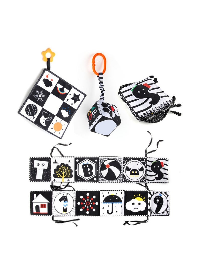 3 Pcs Black and White High Contrast Baby Toys, Montessori Toys for Babies Sensory Soft Book for Early Education - Image 1