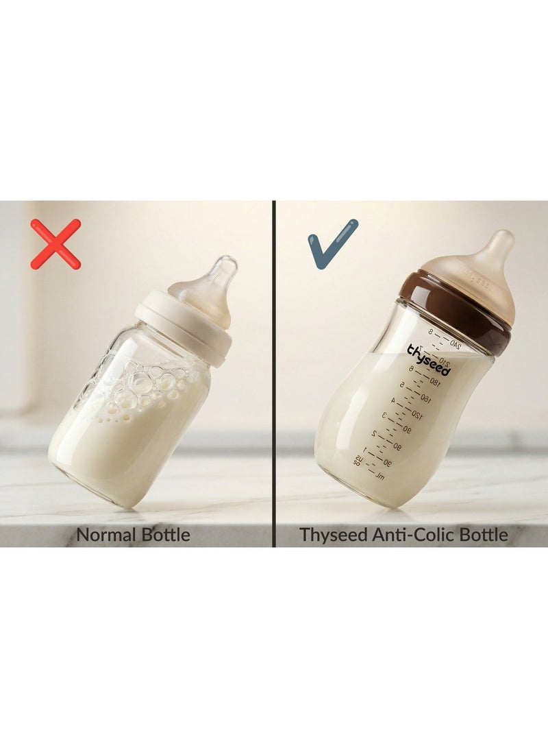 THYSEED Natural Anti-Colic Glass Baby Bottle 240ml for Babies (3–6 Months) | BPA-Free Safe Feeding Bottle | Heat Resistant Glass | Soft Silicone Nipple | Easy to Clean Infant Milk Bottle | Pack of 2 - Image 5
