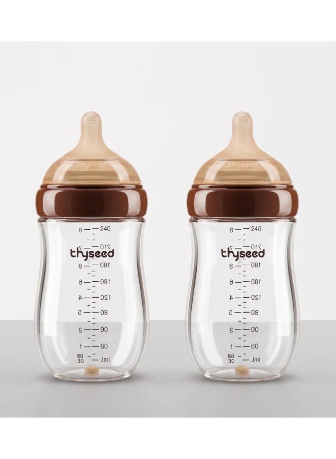 THYSEED Natural Anti-Colic Glass Baby Bottle 240ml for Babies (3–6 Months) | BPA-Free Safe Feeding Bottle | Heat Resistant Glass | Soft Silicone Nipple | Easy to Clean Infant Milk Bottle | Pack of 2 - Image 2