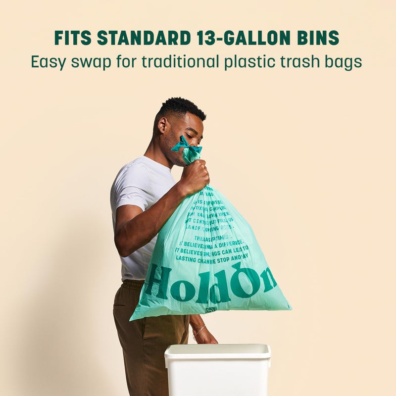 HoldOn 13-Gallon Trash Bags â€“ Plant-based Tall Kitchen Trash Bags with Drawstring Handles for Tall Trash Bins, Heavy-duty and Compostable Large Trash Bags (40 bags) - Image 4