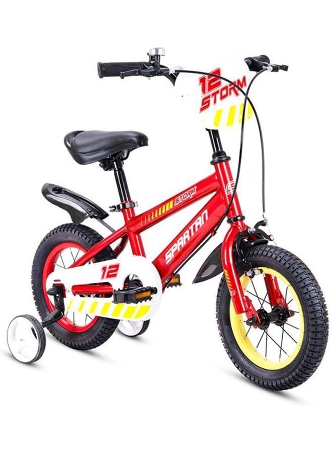 Spartan Storm 12-Inch Kids Bicycle | 12-Inch Wheel Size | Durable Steel Frame With Training Wheels | Dual Brakes, Adjustable Seat, Full Chain Guard & Wide Tires for Safe, Comfortable Riding | Red Color - Image 1