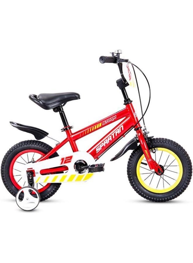 Spartan Storm 12-Inch Kids Bicycle | 12-Inch Wheel Size | Durable Steel Frame With Training Wheels | Dual Brakes, Adjustable Seat, Full Chain Guard & Wide Tires for Safe, Comfortable Riding | Red Color - Image 2