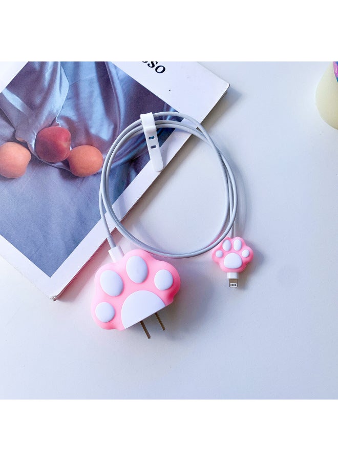 2024 Four-piece Charger Protective Cover For Apple 15 Fast Charging Protective Cover 18W/20W Charger-Specifications:24. Cat Claw Powder (set Of Four) Big And Small Heads + 1.4m Wire Rope + Tie - Image 1
