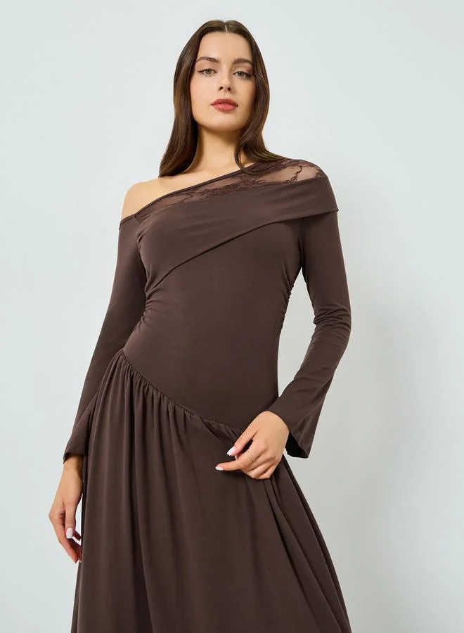 تايك تو فستان طويل بكتف واحد وتفاصيل مزمومة