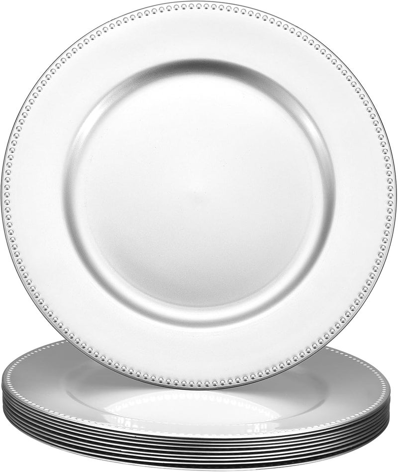 uxcell 10pcs Charger Plates Bulk 13 Inch Plastic Charger Plates Round Plate Chargers for Dinner Wedding Party Event Table Setting Decoration Silver - Image 1