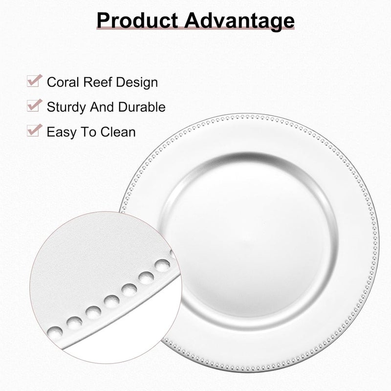 uxcell 10pcs Charger Plates Bulk 13 Inch Plastic Charger Plates Round Plate Chargers for Dinner Wedding Party Event Table Setting Decoration Silver - Image 3