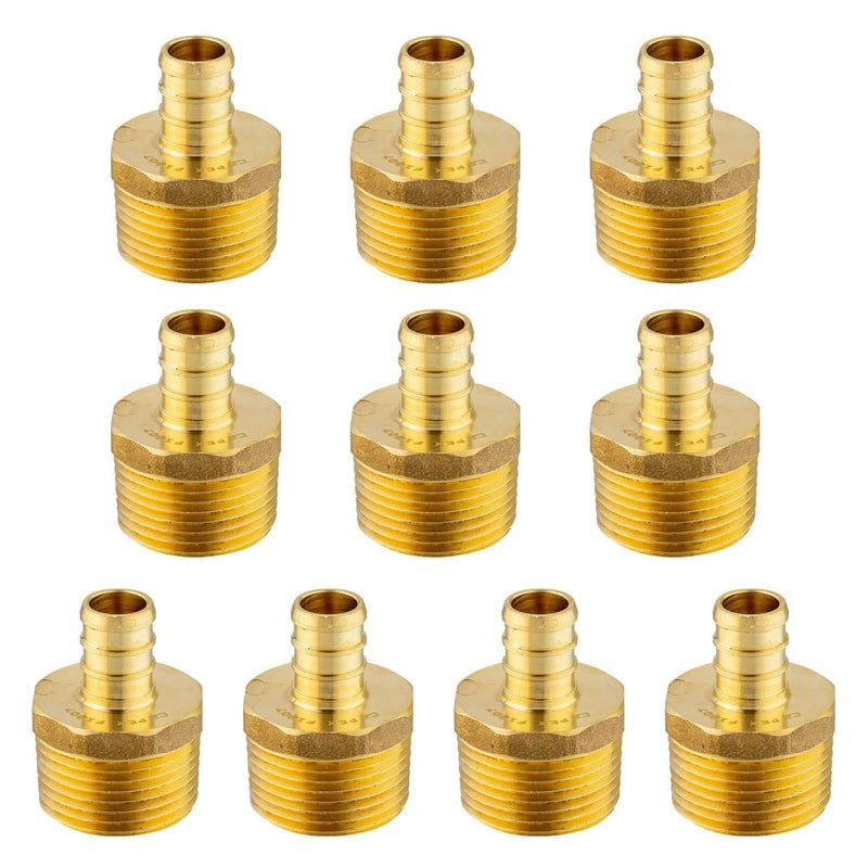 10Pack EFIELD Pex 12 Inch x 34 Inch NPT Male Adapter Brass Crimp Fitting ASTM F1807PEX1807025