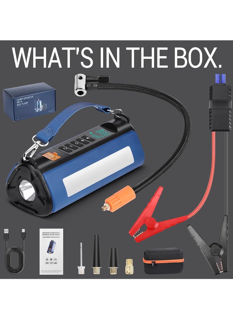 Jump Starter With Air Compressor, Car Battery Jumper Starter Portable, Jump Start Battery Pack(Up 7.0L Gas & 4.0L Diesel Engine), 150 PSI Tire Inflator Portable Air Compressor With Emergency Power Supply 2 Types of Lights