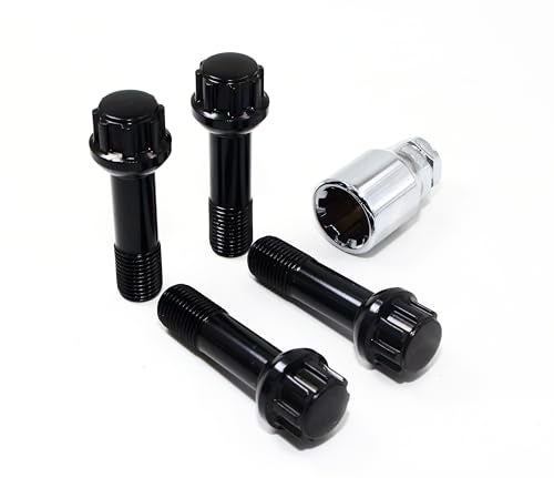 Set of 4 Veritek 14x15mm 275 Inch Length 45mm Shank 17mm 19mm Key Hex OEM Black Ball Seat Wheel Bolt Locks for Mercedes Factory Wheels R12