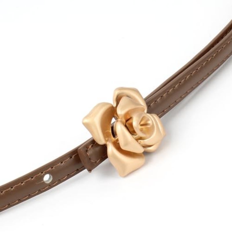 U Scinan Soft Leather Women's Thin Belt 1cm Width - Flower Embellished Adjustable Waist Belt for Dresses, Jeans - Image 4