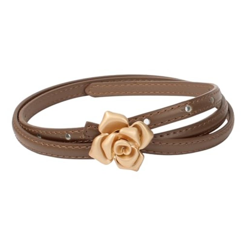 U Scinan Soft Leather Women's Thin Belt 1cm Width - Flower Embellished Adjustable Waist Belt for Dresses, Jeans - Image 1
