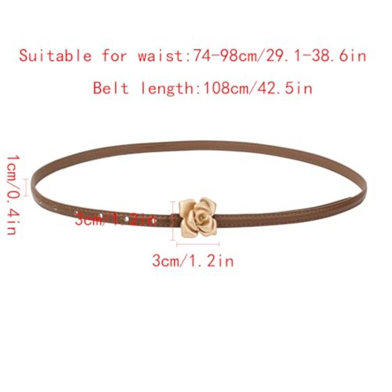U Scinan Soft Leather Women's Thin Belt 1cm Width - Flower Embellished Adjustable Waist Belt for Dresses, Jeans - Image 2