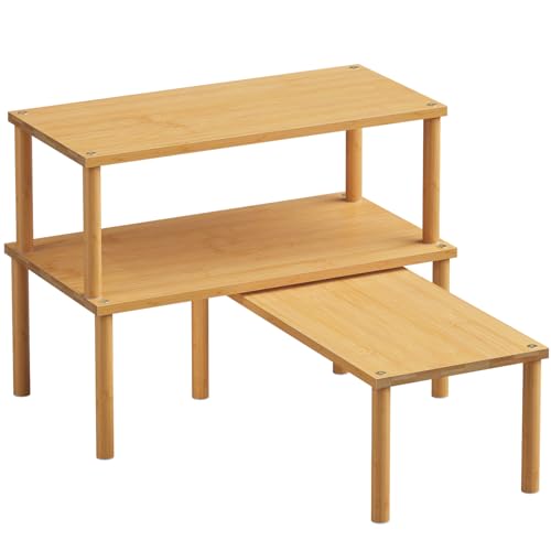 Danfoxer Cabinet Organizer Shelf(Set of 3),Bamboo Kitchen Counter Shelves for Countertop and Cabinet,Stackable Shelf Spice Racks,Large (Natural) - Image 1
