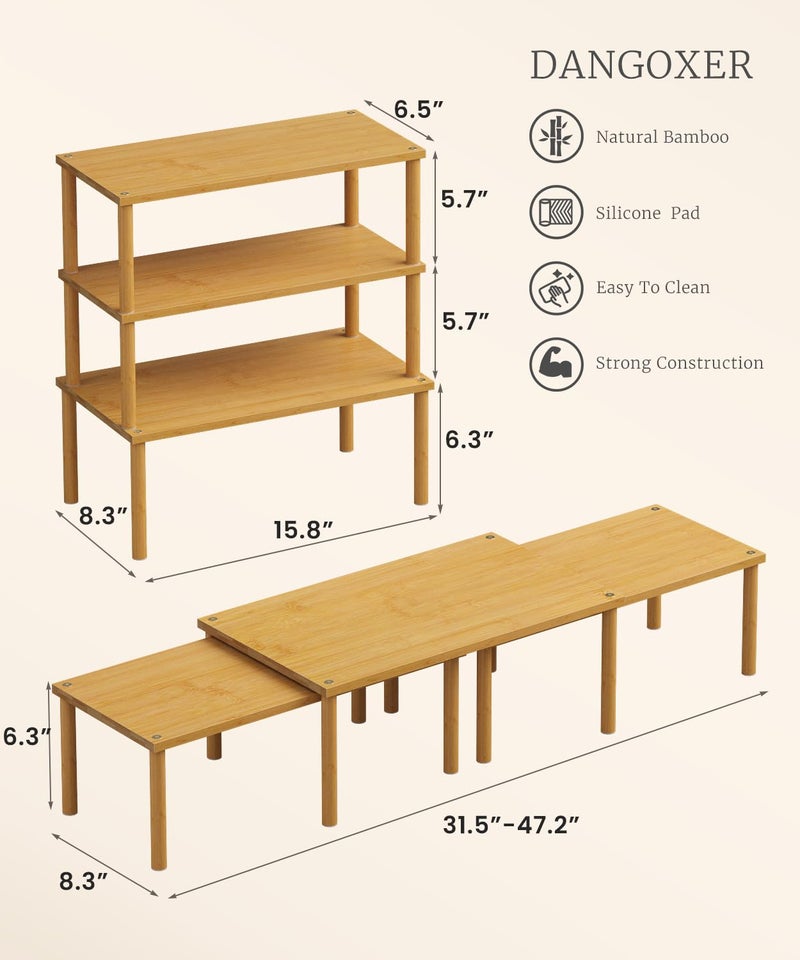 Danfoxer Cabinet Organizer Shelf(Set of 3),Bamboo Kitchen Counter Shelves for Countertop and Cabinet,Stackable Shelf Spice Racks,Large (Natural) - Image 5
