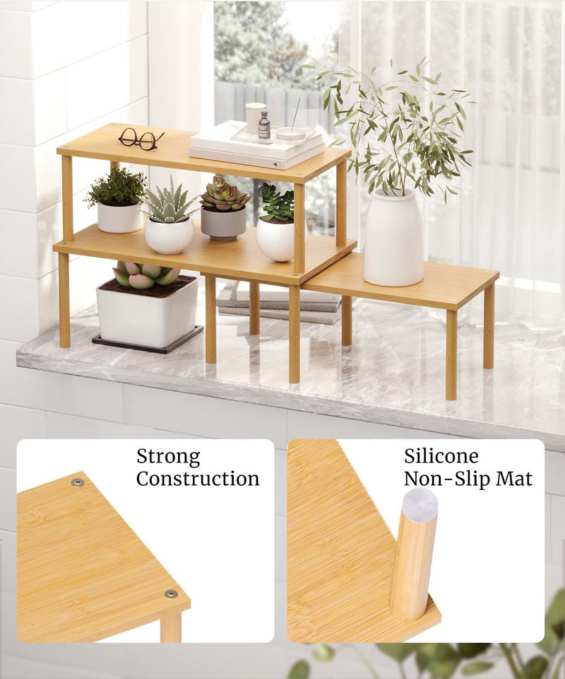 Danfoxer Cabinet Organizer Shelf(Set of 3),Bamboo Kitchen Counter Shelves for Countertop and Cabinet,Stackable Shelf Spice Racks,Large (Natural) - Image 3