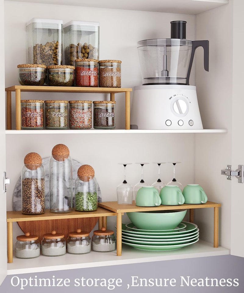 Danfoxer Cabinet Organizer Shelf(Set of 3),Bamboo Kitchen Counter Shelves for Countertop and Cabinet,Stackable Shelf Spice Racks,Large (Natural) - Image 2