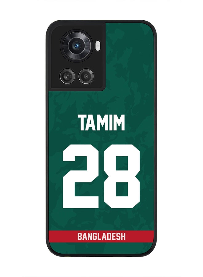 Stylizedd Rugged Black Edge Case for OnePlus 10R 5G / OnePlus Ace 5G, Slim fit Soft Case Flexible thin Cover - Player Name - Tamim Iqbal, Jersey Number- 28 - Image 1