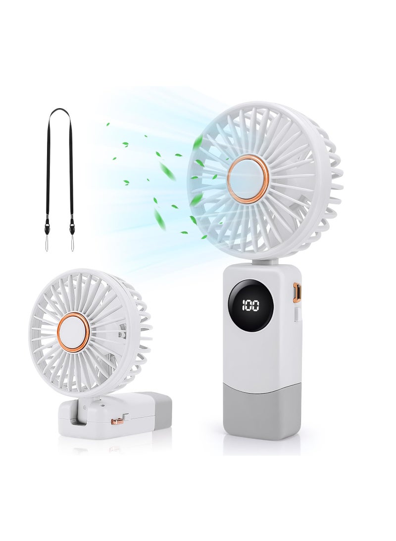 SYOSI Mini Portable Handheld Fan 5 Adjustable Speeds with Lanyard 180° Foldable LED Display Handheld Desk Neck Fan for Travel - Image 1