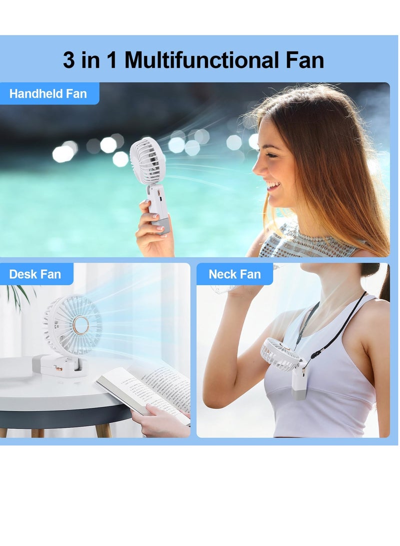SYOSI Mini Portable Handheld Fan 5 Adjustable Speeds with Lanyard 180° Foldable LED Display Handheld Desk Neck Fan for Travel - Image 2