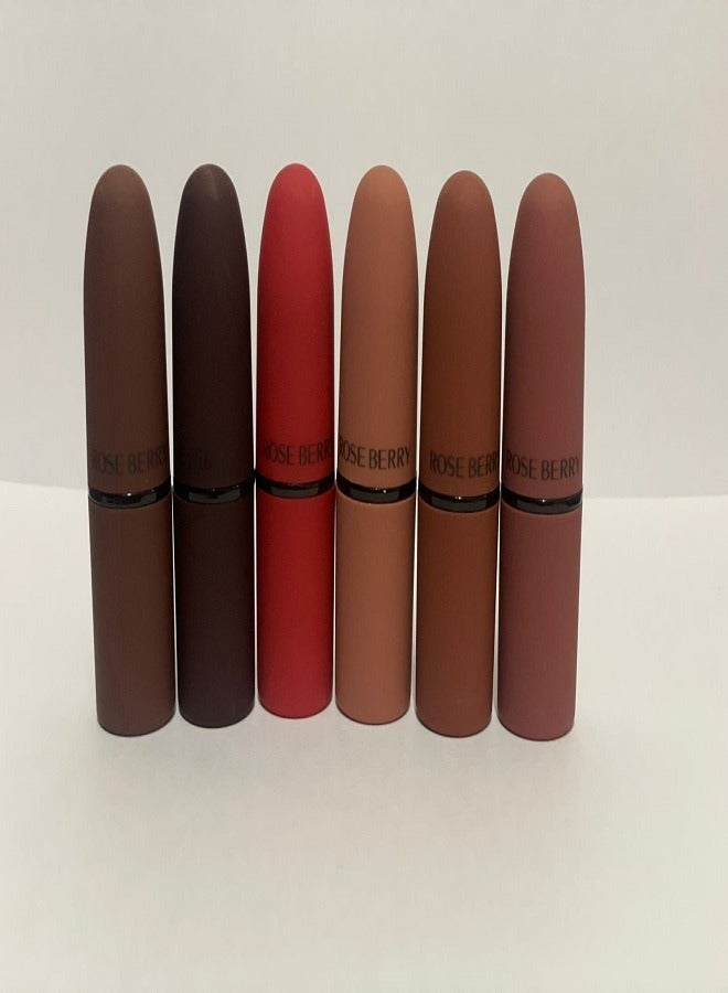 ROSE BERRY أحمر شفاه غير لامع ومكثف 6 قطع يدوم حتى 24 ساعة بألوان متعددة - Image 1