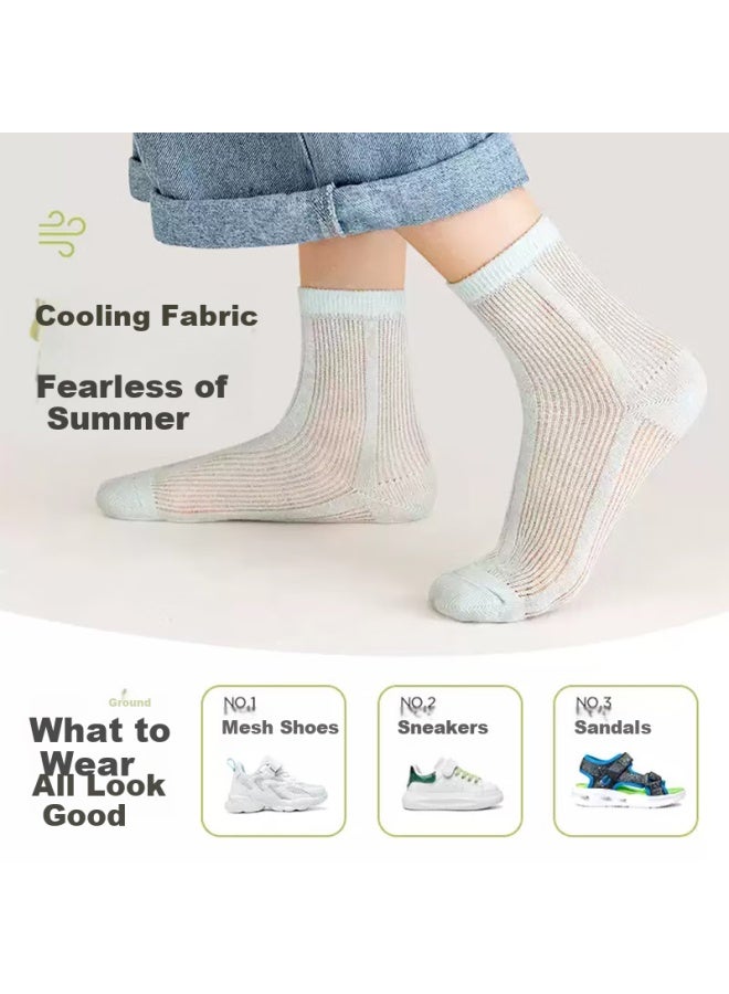 LANG SHA Langsha Children's Socks Boys Summer Ultra-thin Breathable Cotton Mid-tube Youth Ice Silk Anti-odor Sports Mesh Socks - Image 4