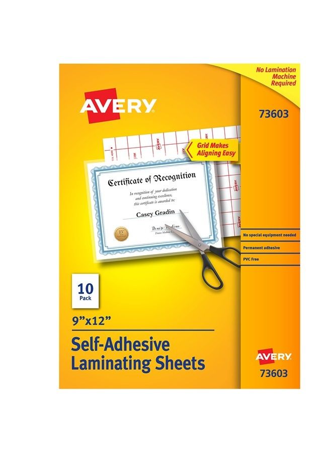 AVERY أوراق الترقق الشفافة من أفيري، 9" × 12"، لاصقة دائمة ذاتية، 10 أوراق (73603) - Image 1