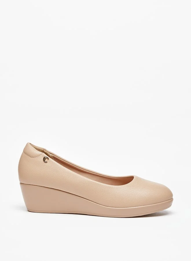 لو كونفورت Women's Textured Slip-On Ballerina Shoes with Wedge Heels